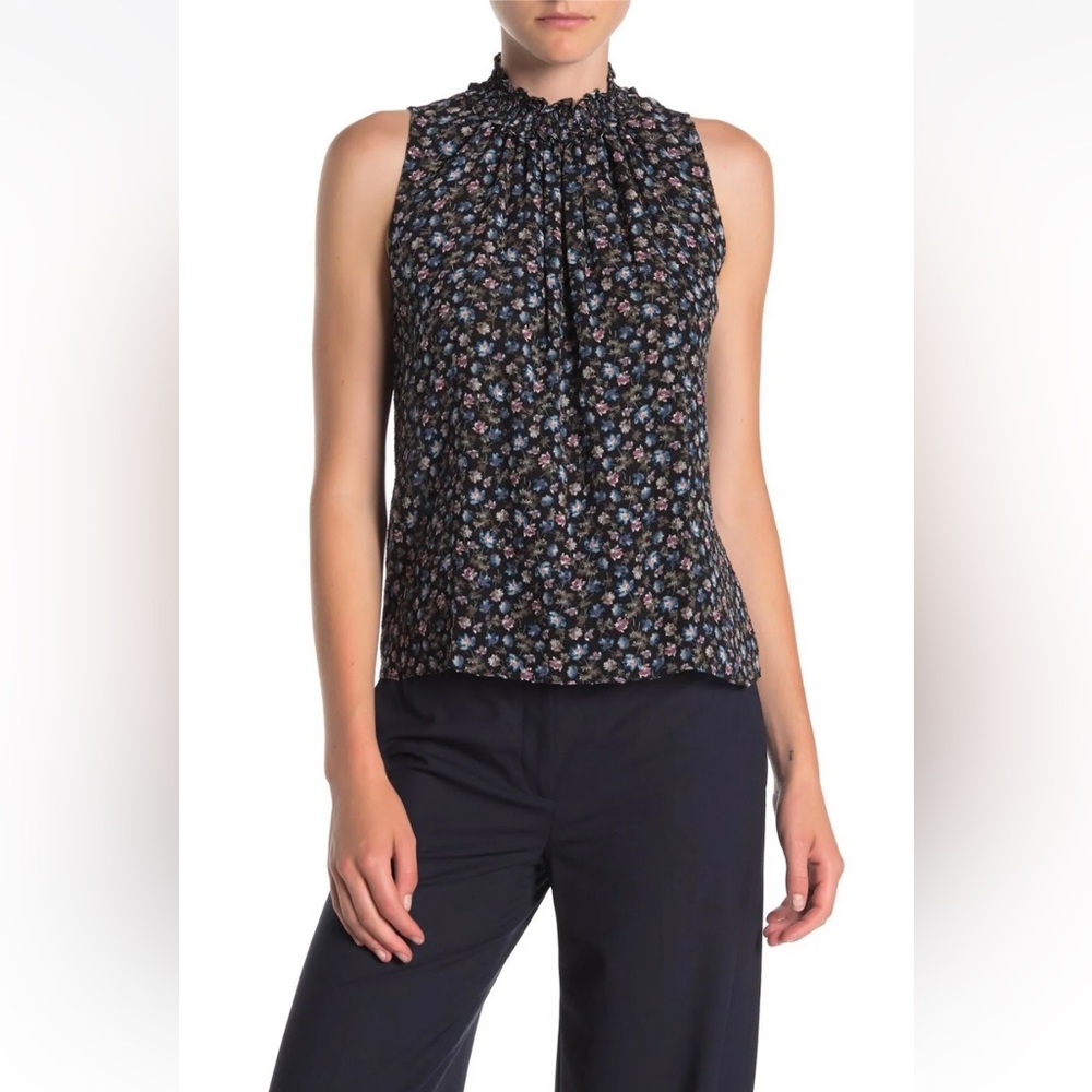 REBECCA TAYLOR Zelma Smocked Black Floral Top Size 6